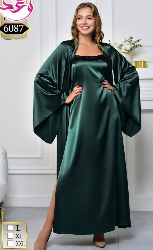 طقم قطعتين قميص وروب ستان حريمي