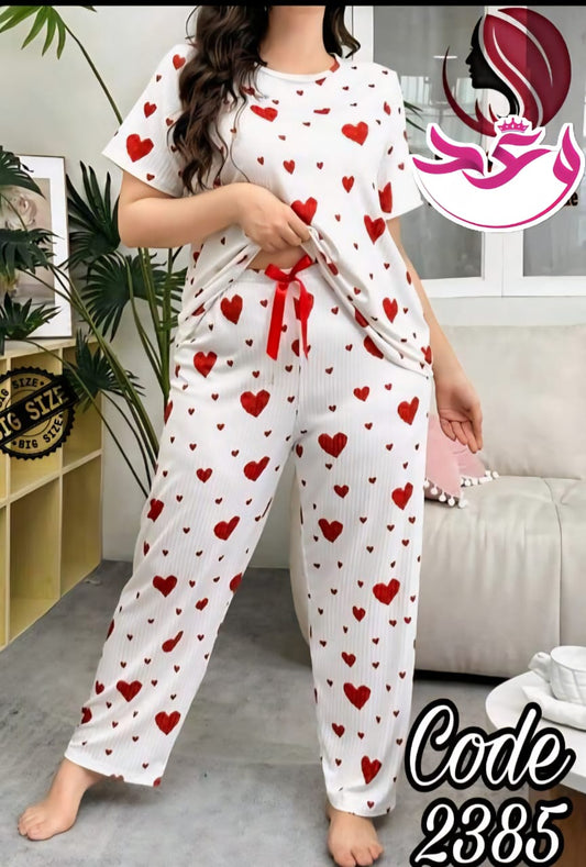 بيجاما حريمي بيج سايز قلوب