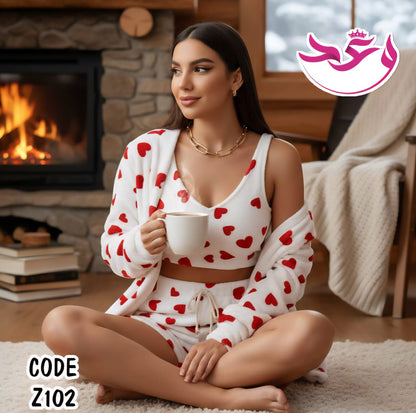 طقم هوت شورت بروب حريمي قلوب